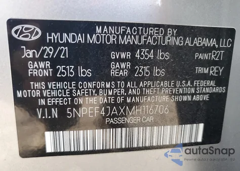 2021 Hyundai Sonata Sel from USA, damaged, VIN 5NPEF4JAXMH116706